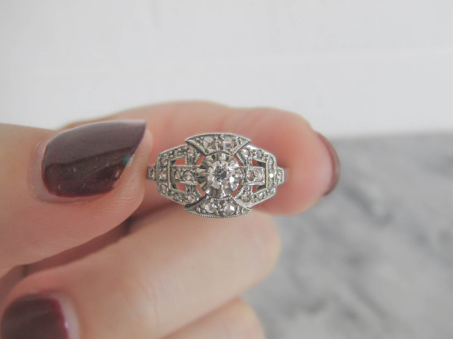 Antique French Art Deco Diamond Engagement Ring c. 1920