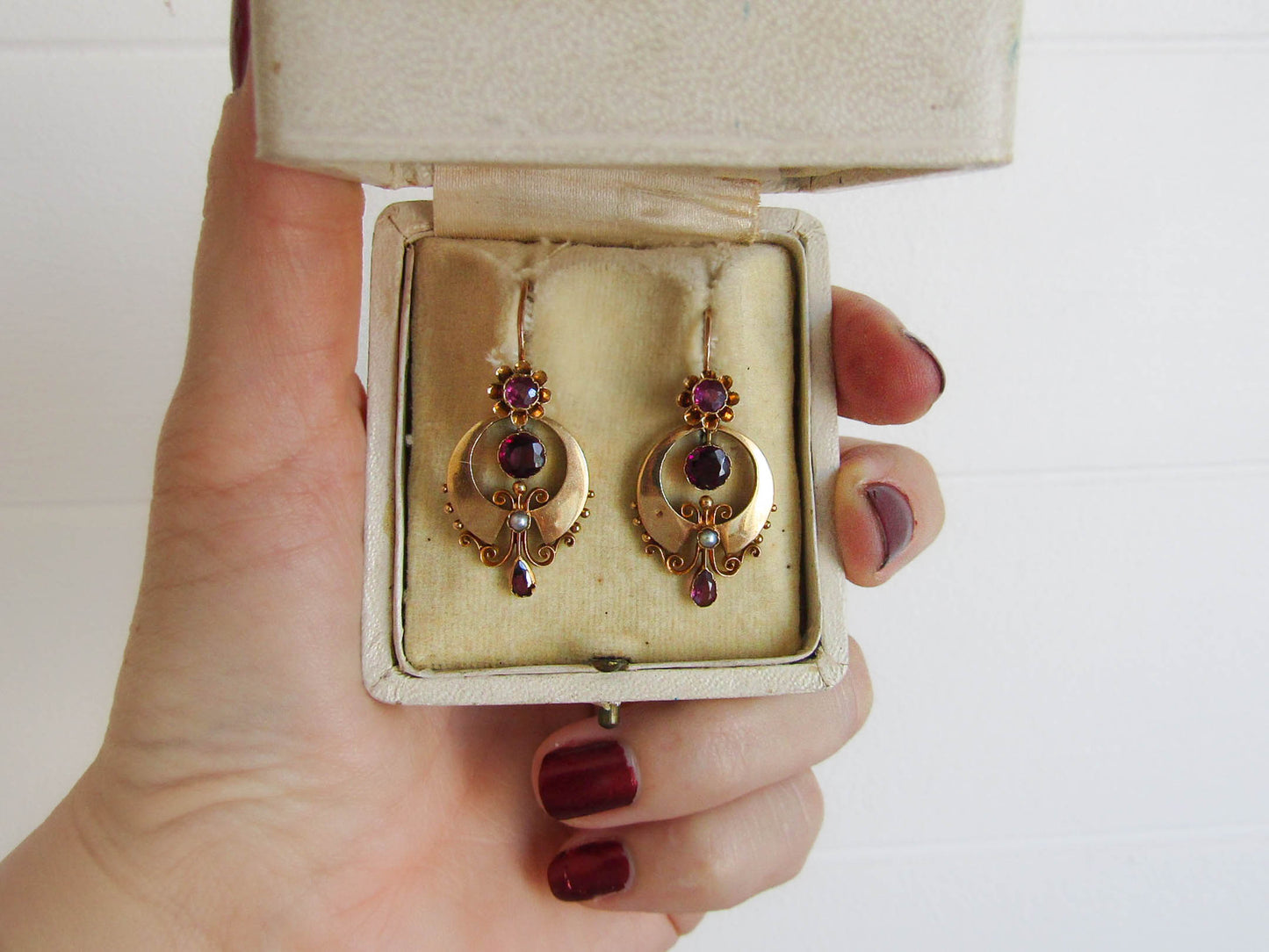 Antique 18K Solid Gold Etruscan Revival Earrings with Almandine Garnets c. 1870