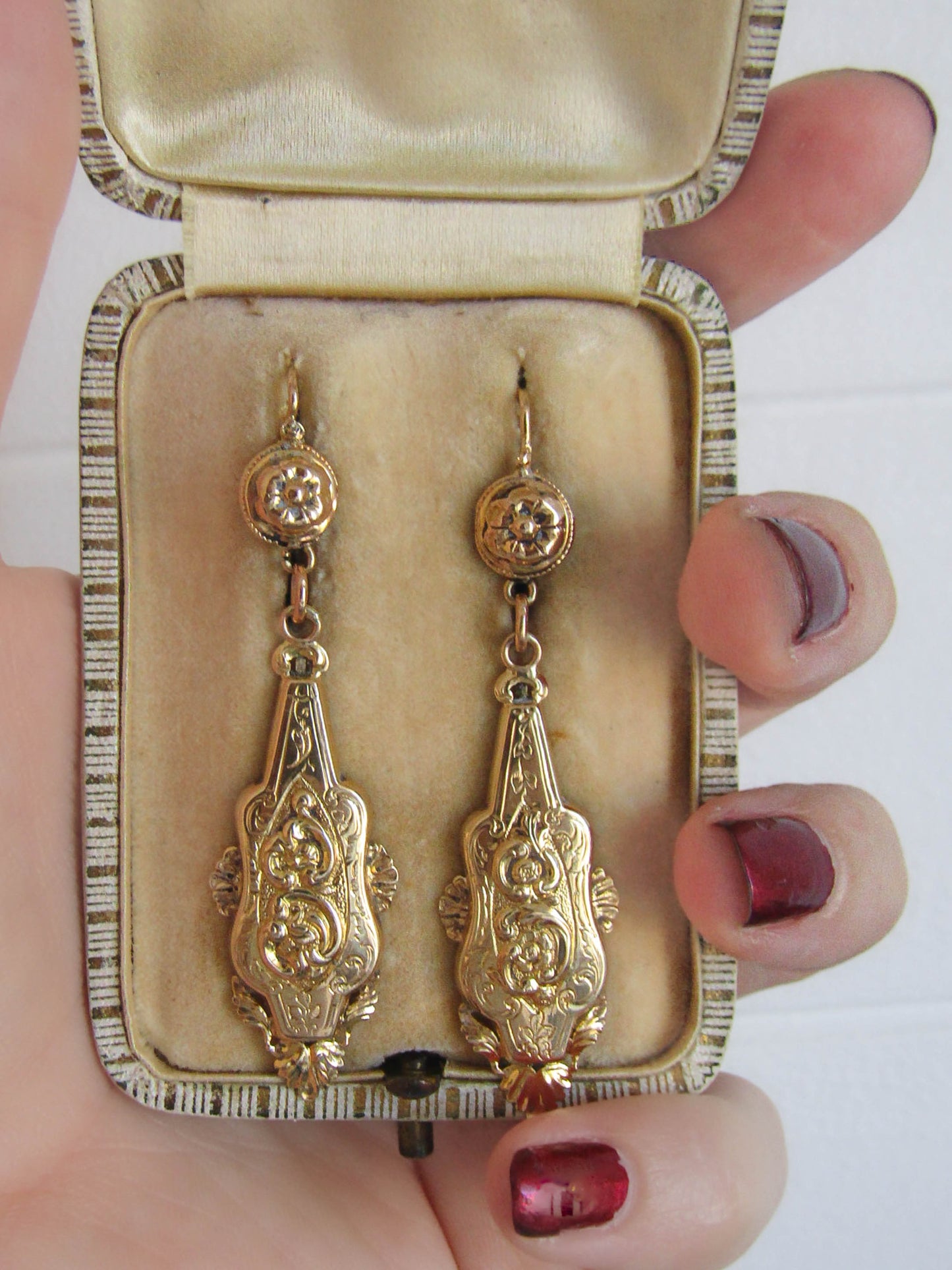 Antique Solid Gold Long Day & Night Dangle Earrings c. 1880