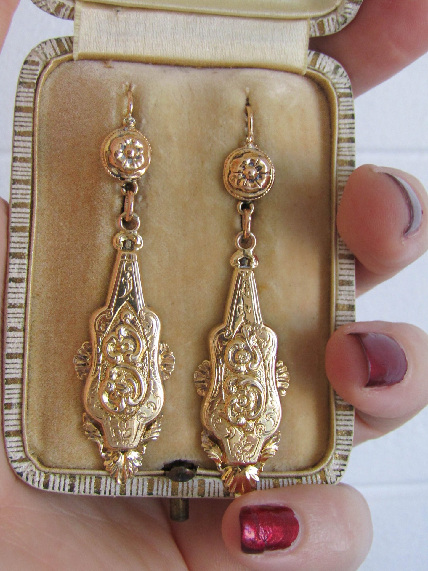 Antique Solid Gold Long Day & Night Dangle Earrings c. 1880