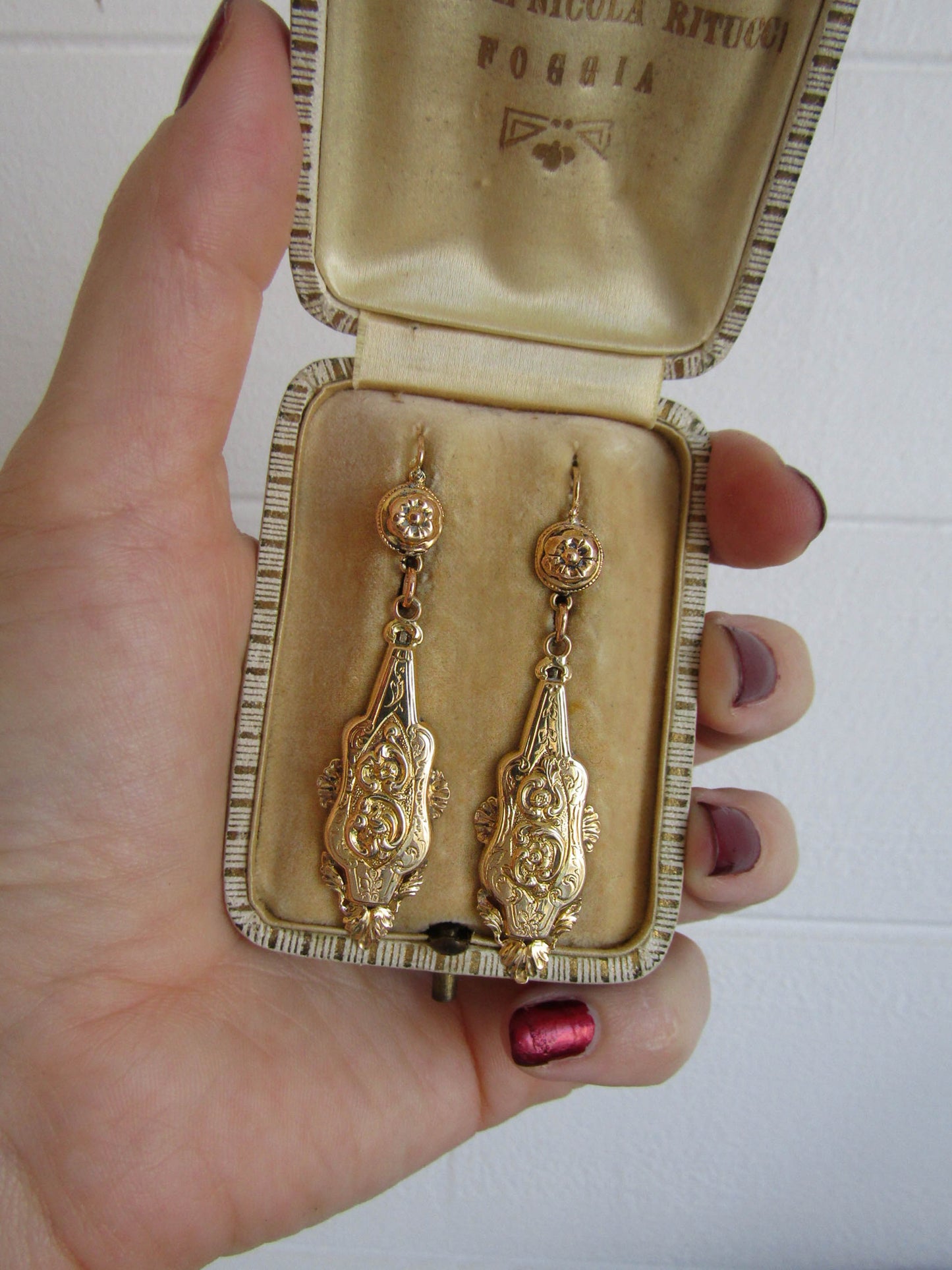 Antique Solid Gold Long Day & Night Dangle Earrings c. 1880