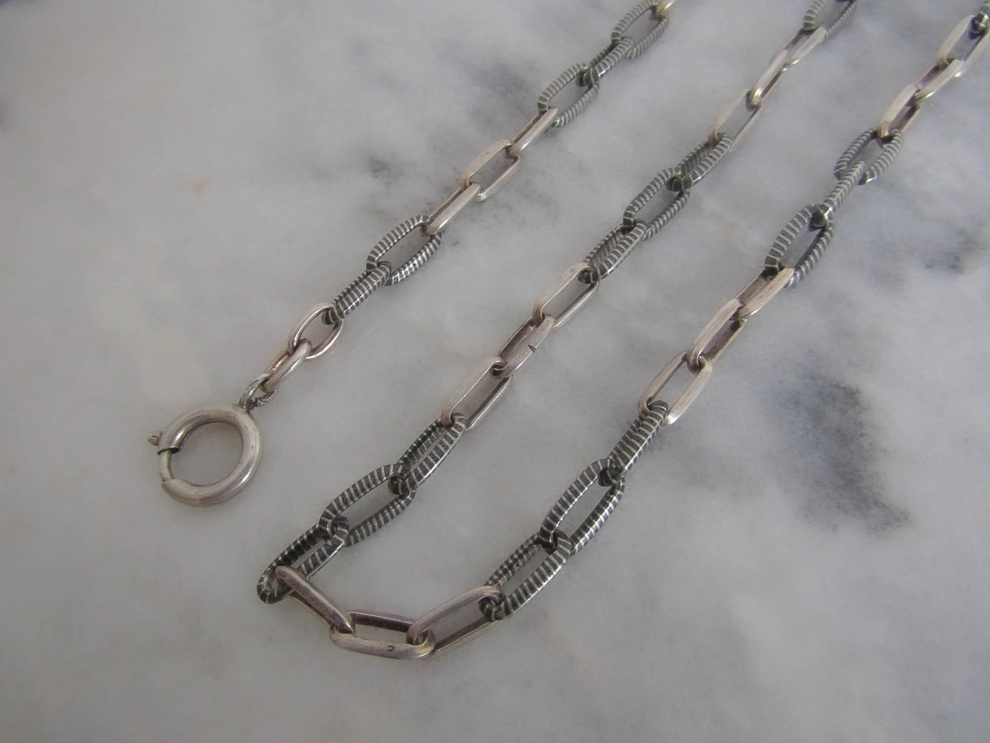 Antique French Niello Victorian Silver Neckace Chain