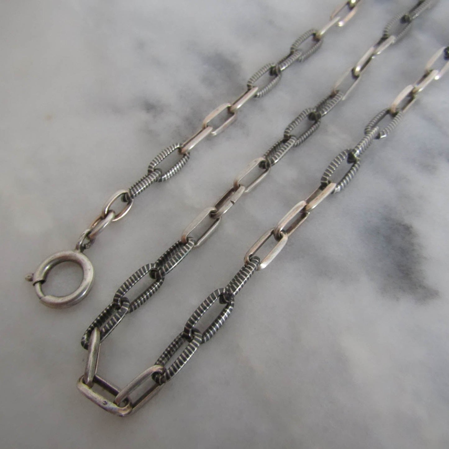 Antique French Niello Victorian Silver Neckace Chain