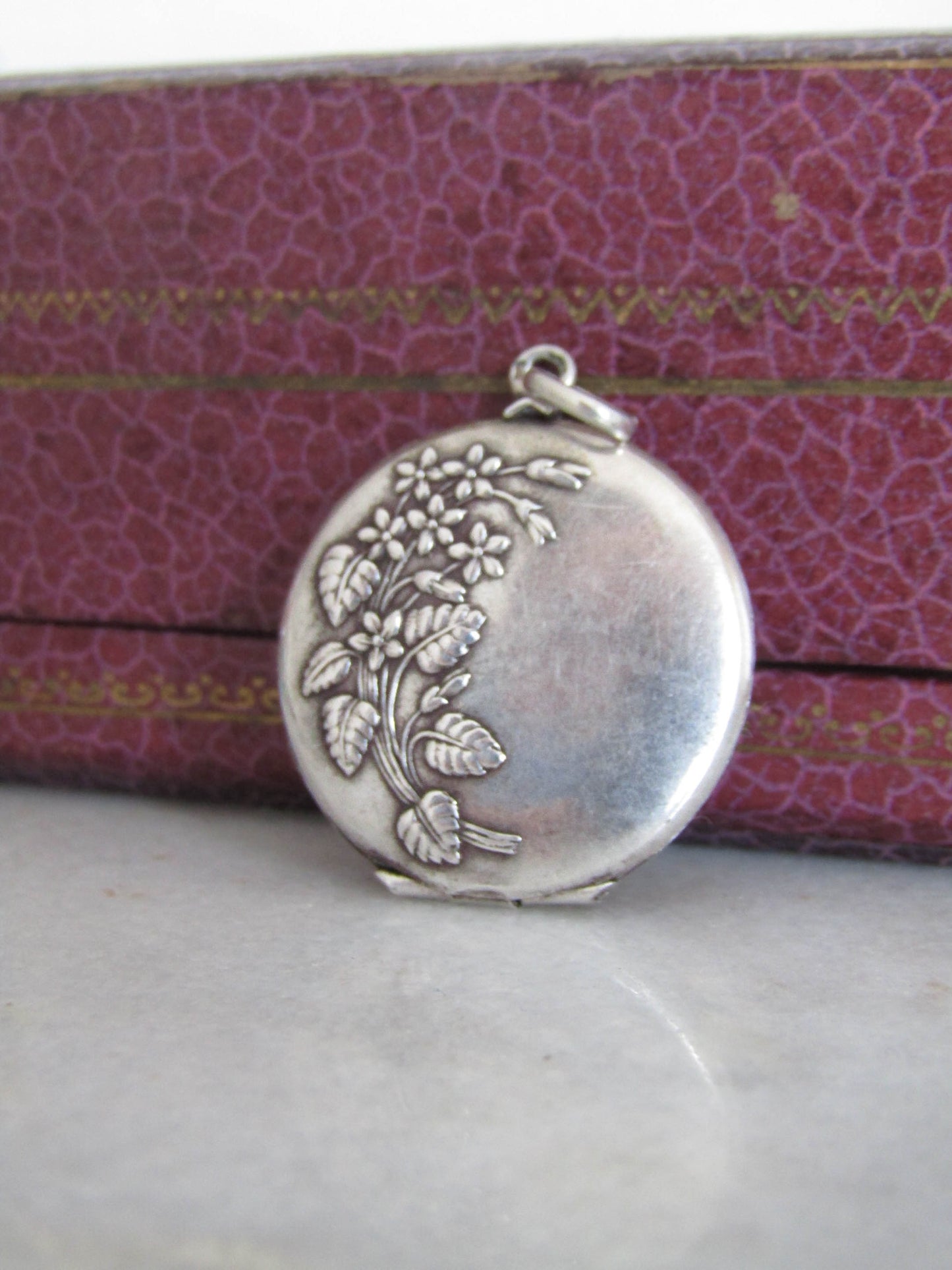 Antique Art Nouveau Silver Forget-Me-Not Floral Locket c. 1900