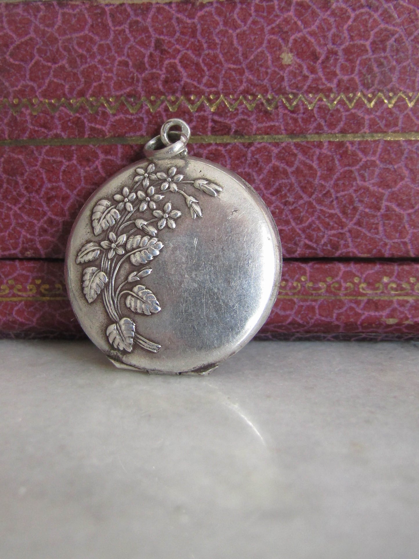 Antique Art Nouveau Silver Forget-Me-Not Floral Locket c. 1900