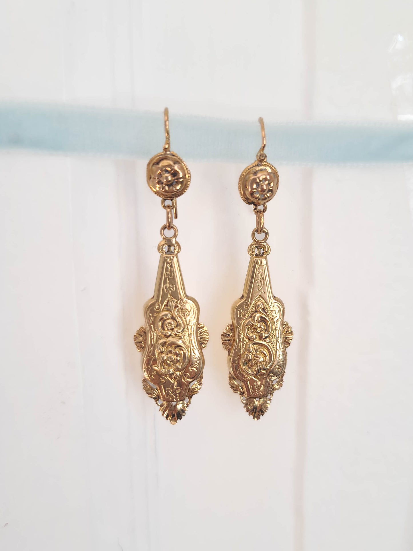 Antique Solid Gold Long Day & Night Dangle Earrings c. 1880