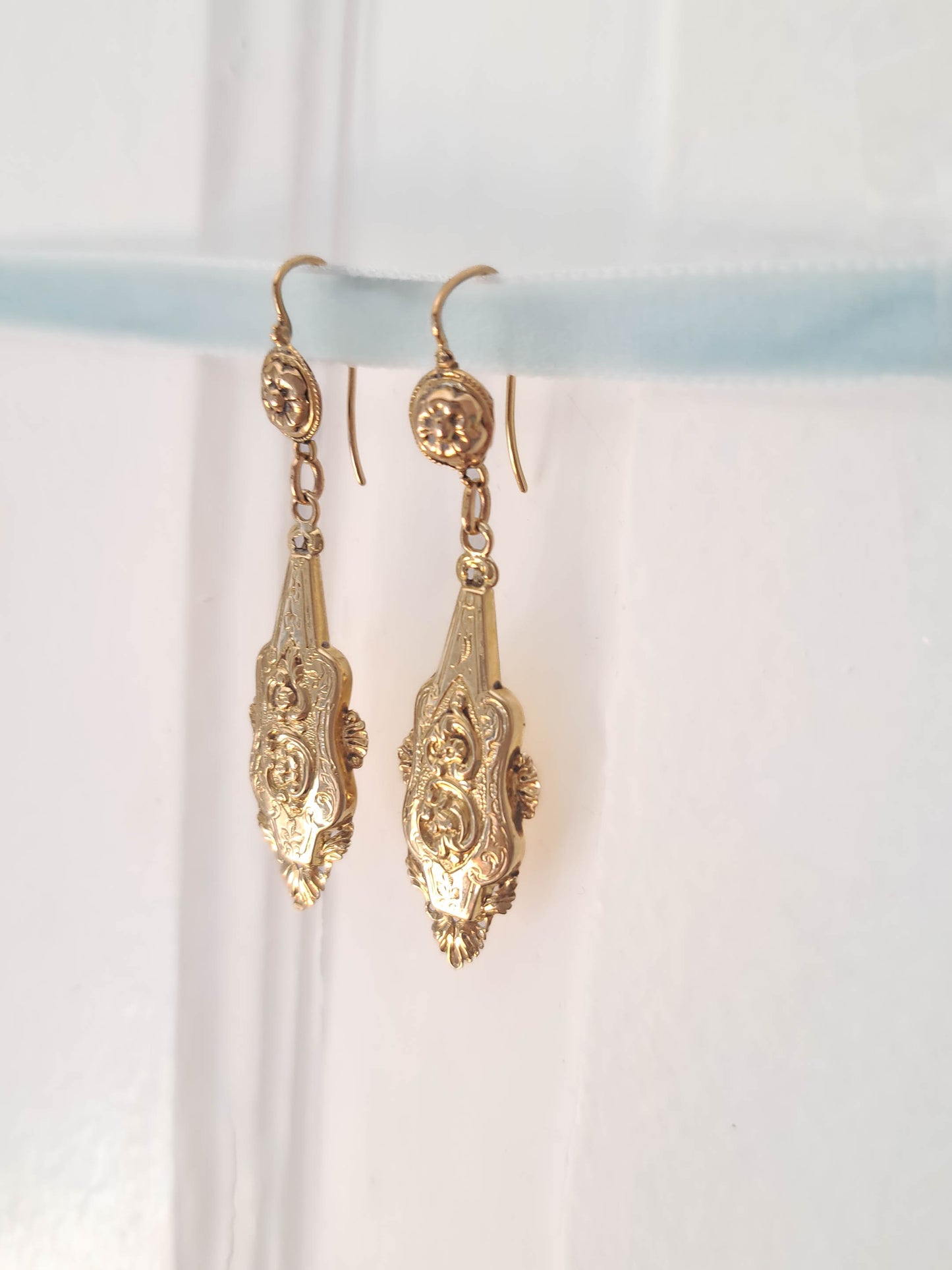 Antique Solid Gold Long Day & Night Dangle Earrings c. 1880