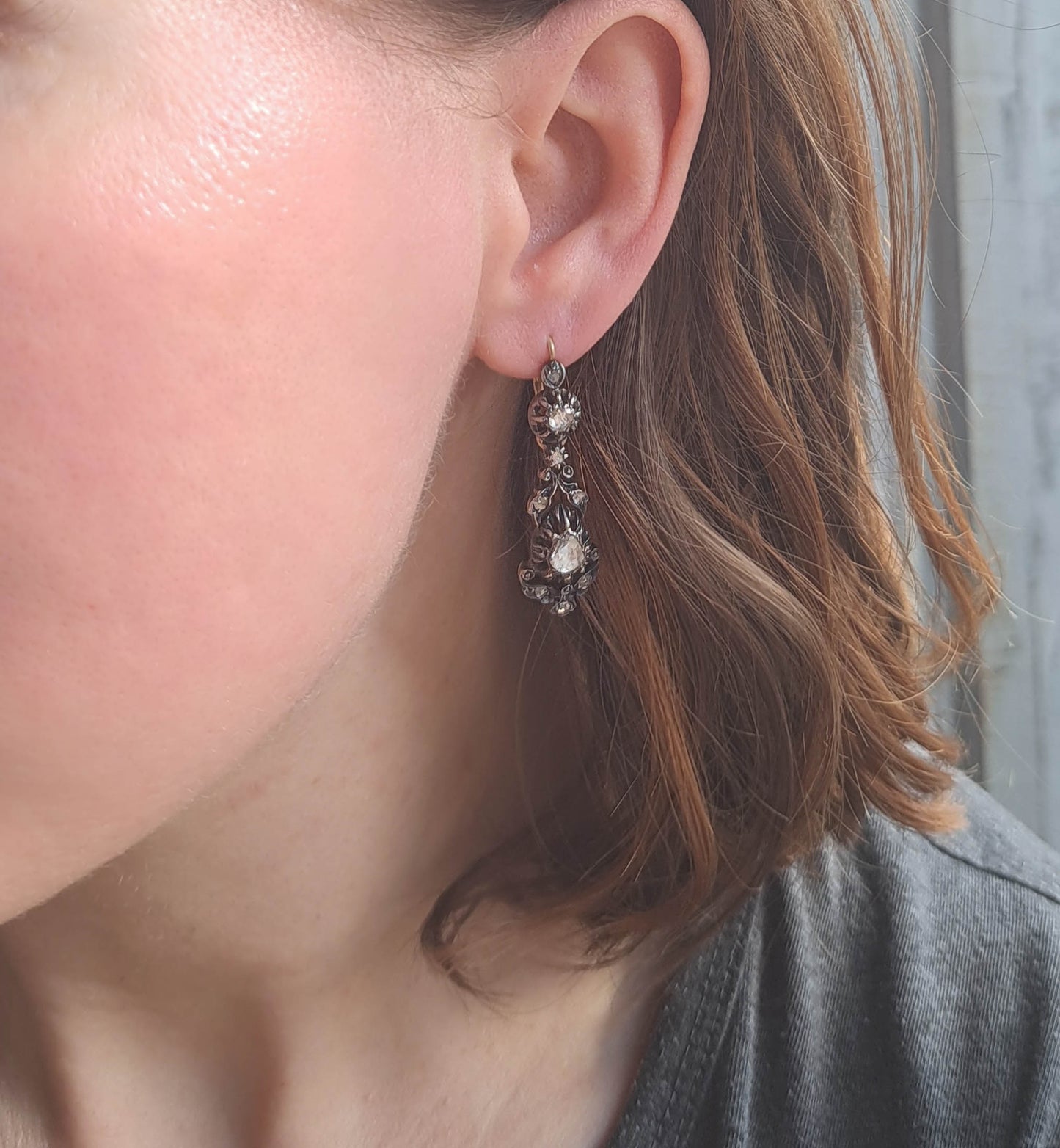 Antique French Regional Day and Night Drop Dangle Earrings
