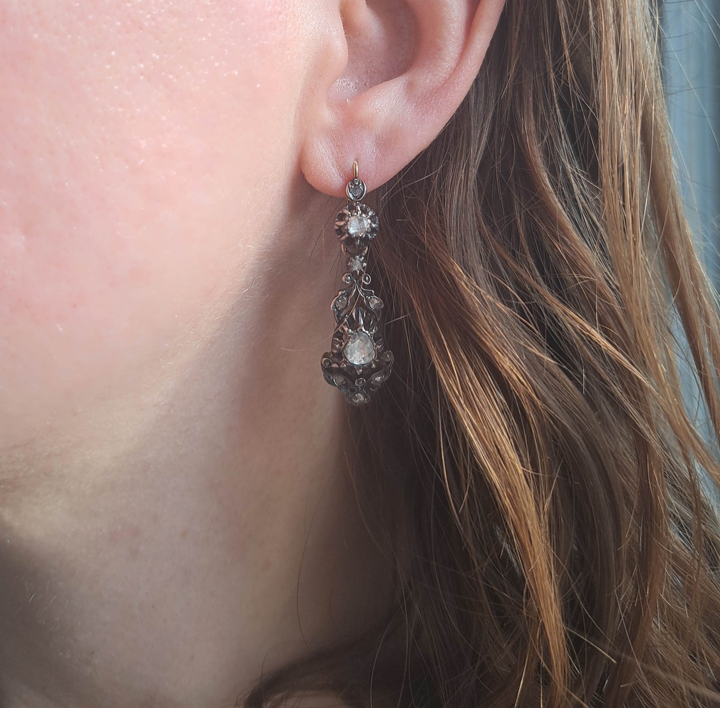 Antique French Regional Day and Night Drop Dangle Earrings