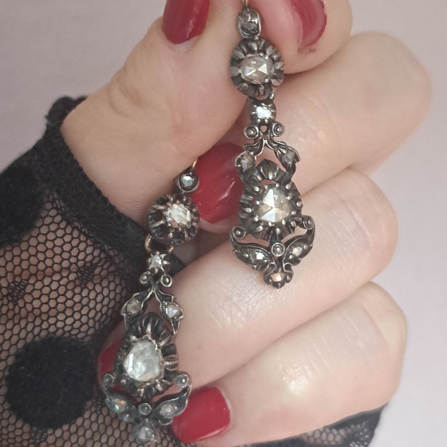 Antique French Regional Day and Night Drop Dangle Earrings
