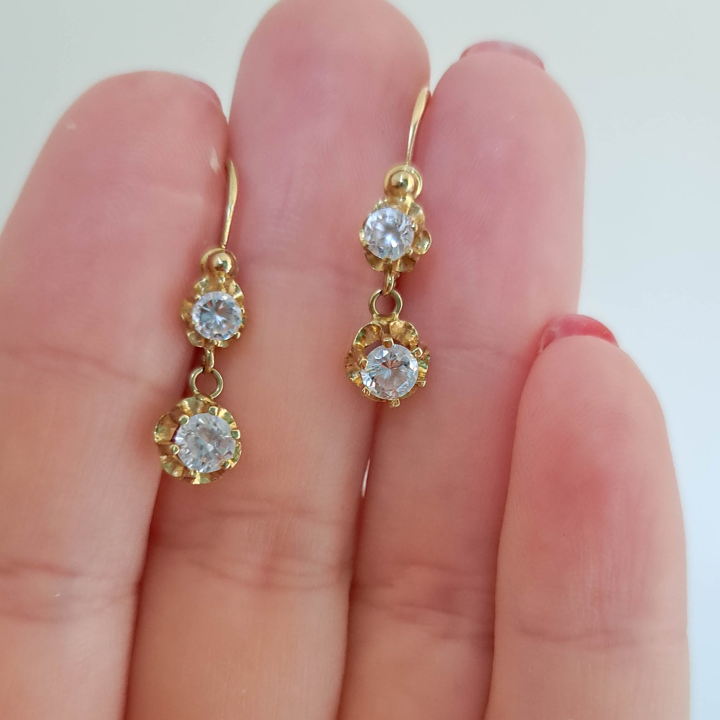 Antique 18K solid gold and glass French drop dangle earrings