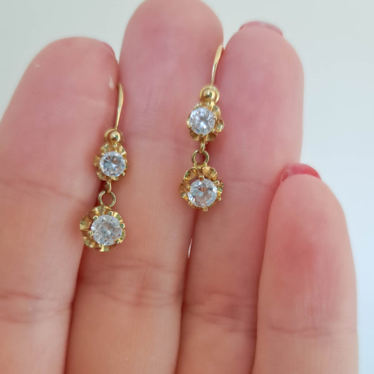 Antique 18K solid gold and glass French drop dangle earrings