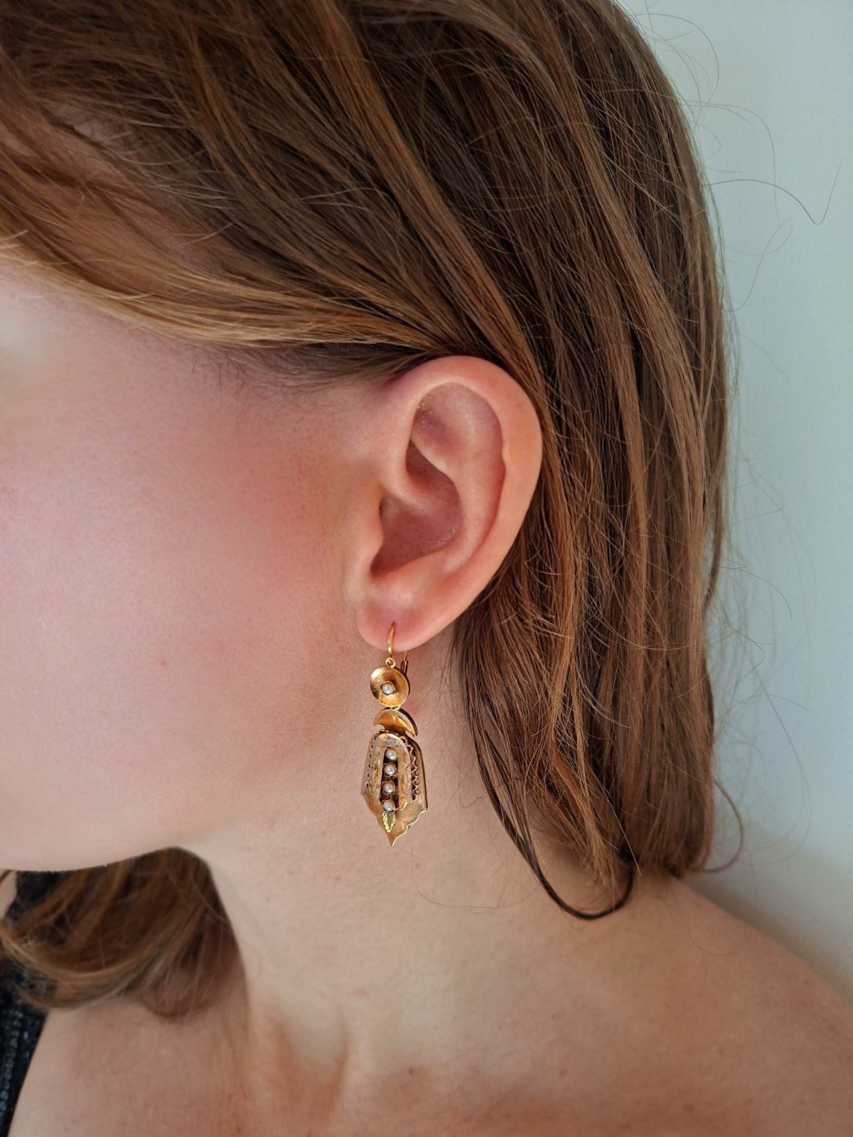 Vintage 19K Solid Gold Day and Night Sleeper Drop Earrings