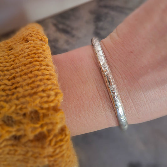 Vintage Silver Engraved Bangle Bracelet