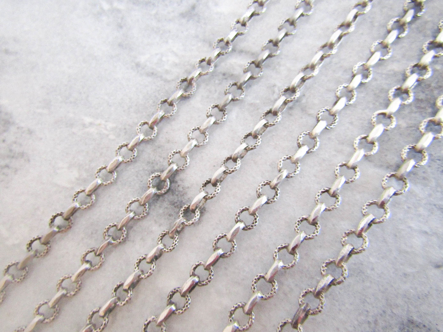 56" French Silver Long Guard Chain, Victorian Belle Epoque textured Heavy Chain with Hanging Bolt Ring