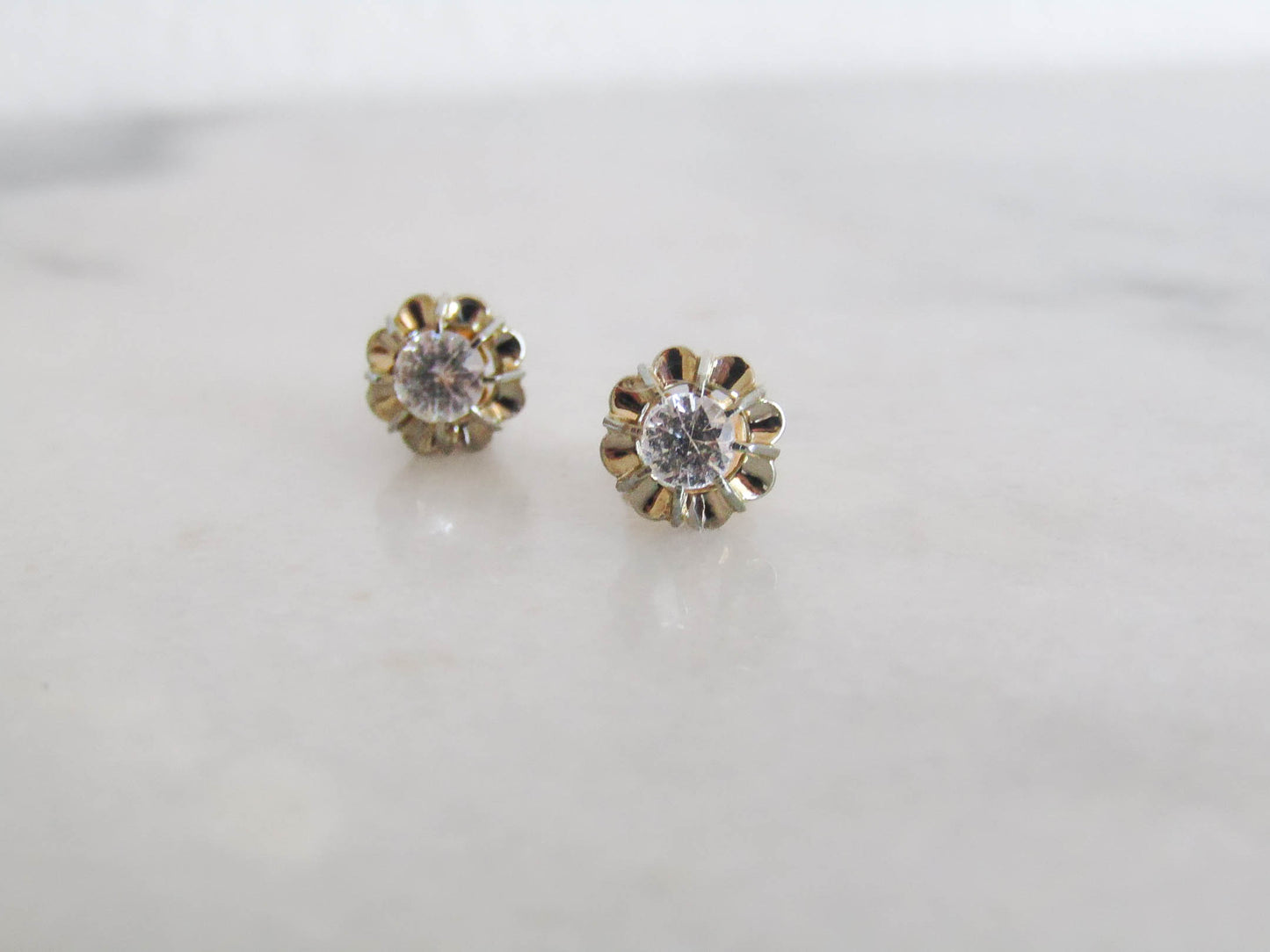 18K Art Deco White Spinel Post Earrings c. 1930