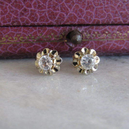 18K Art Deco White Spinel Post Earrings c. 1930