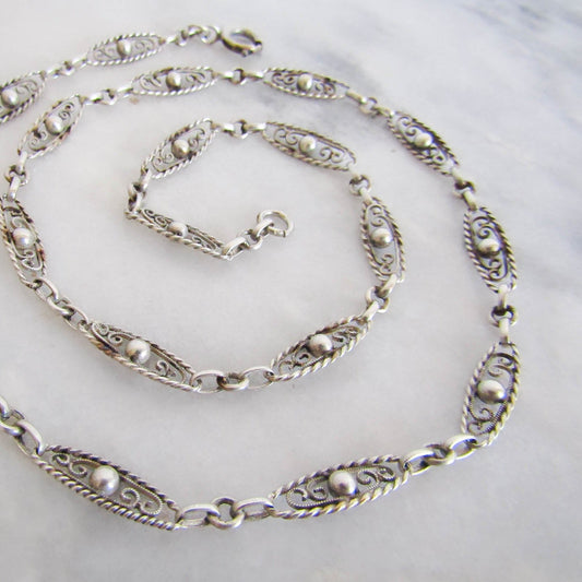 Antique Victorian Belle Epoque Silver Chain Necklace