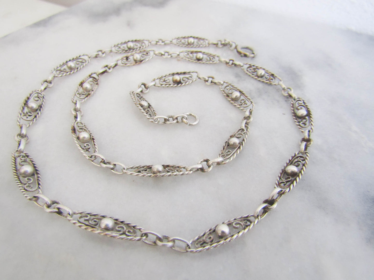 Antique Victorian Belle Epoque Silver Chain Necklace