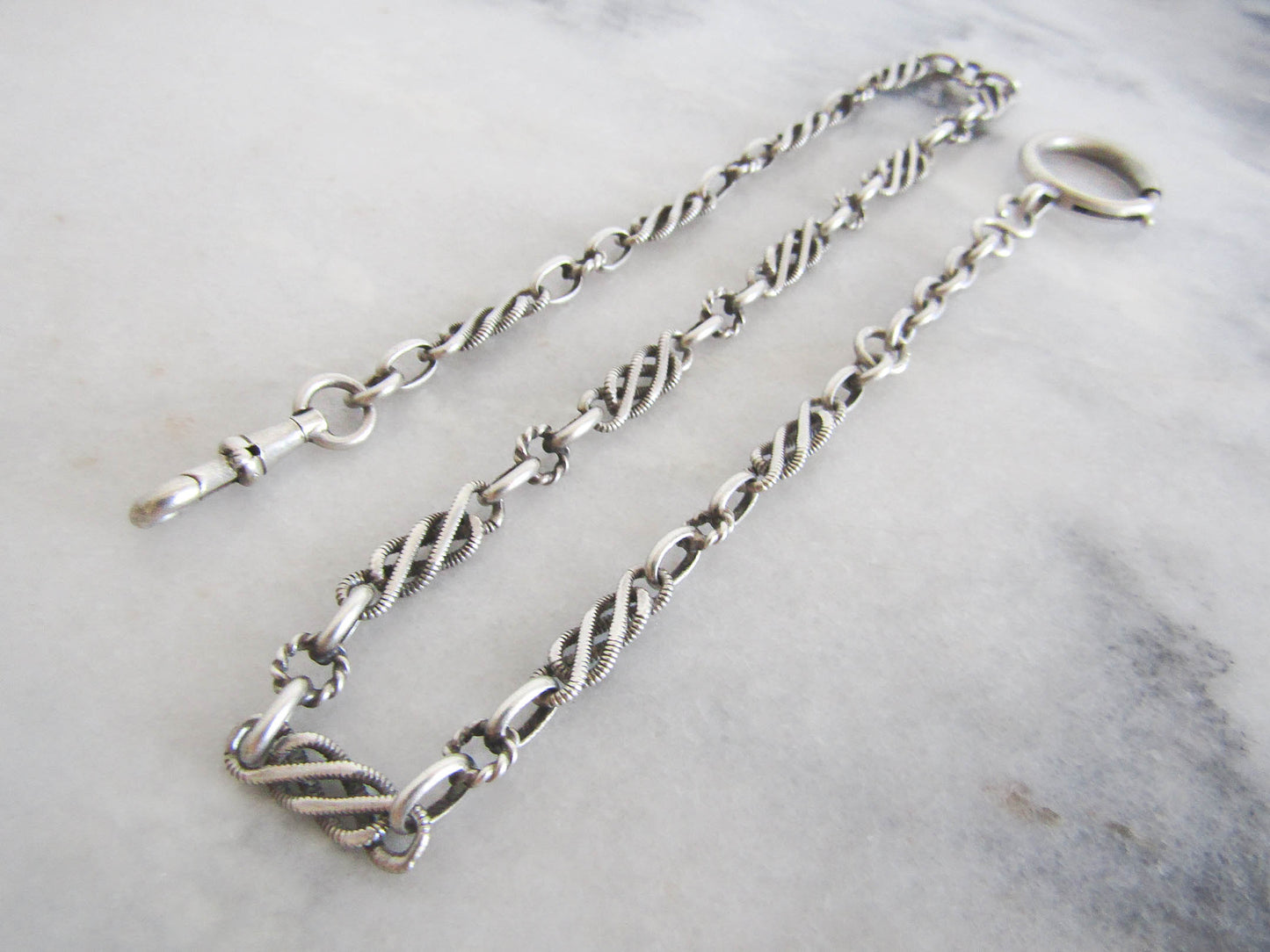 17" Antique Silver French Watch Chain Choker Necklace