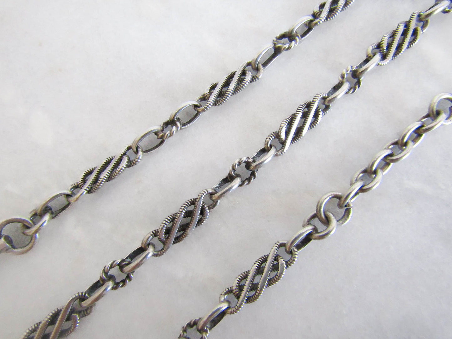 17" Antique Silver French Watch Chain Choker Necklace