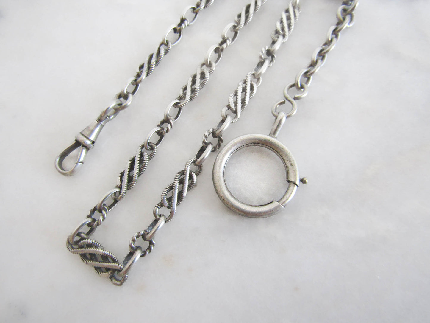 17" Antique Silver French Watch Chain Choker Necklace