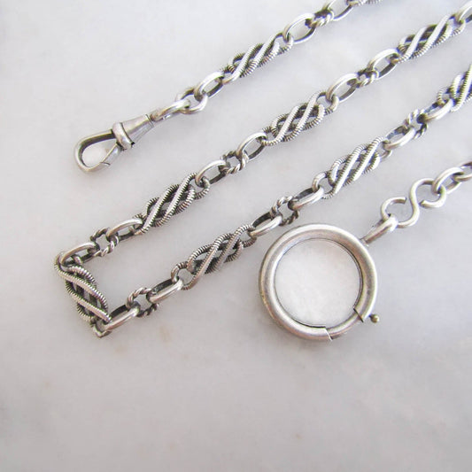 17" Antique Silver French Watch Chain Choker Necklace