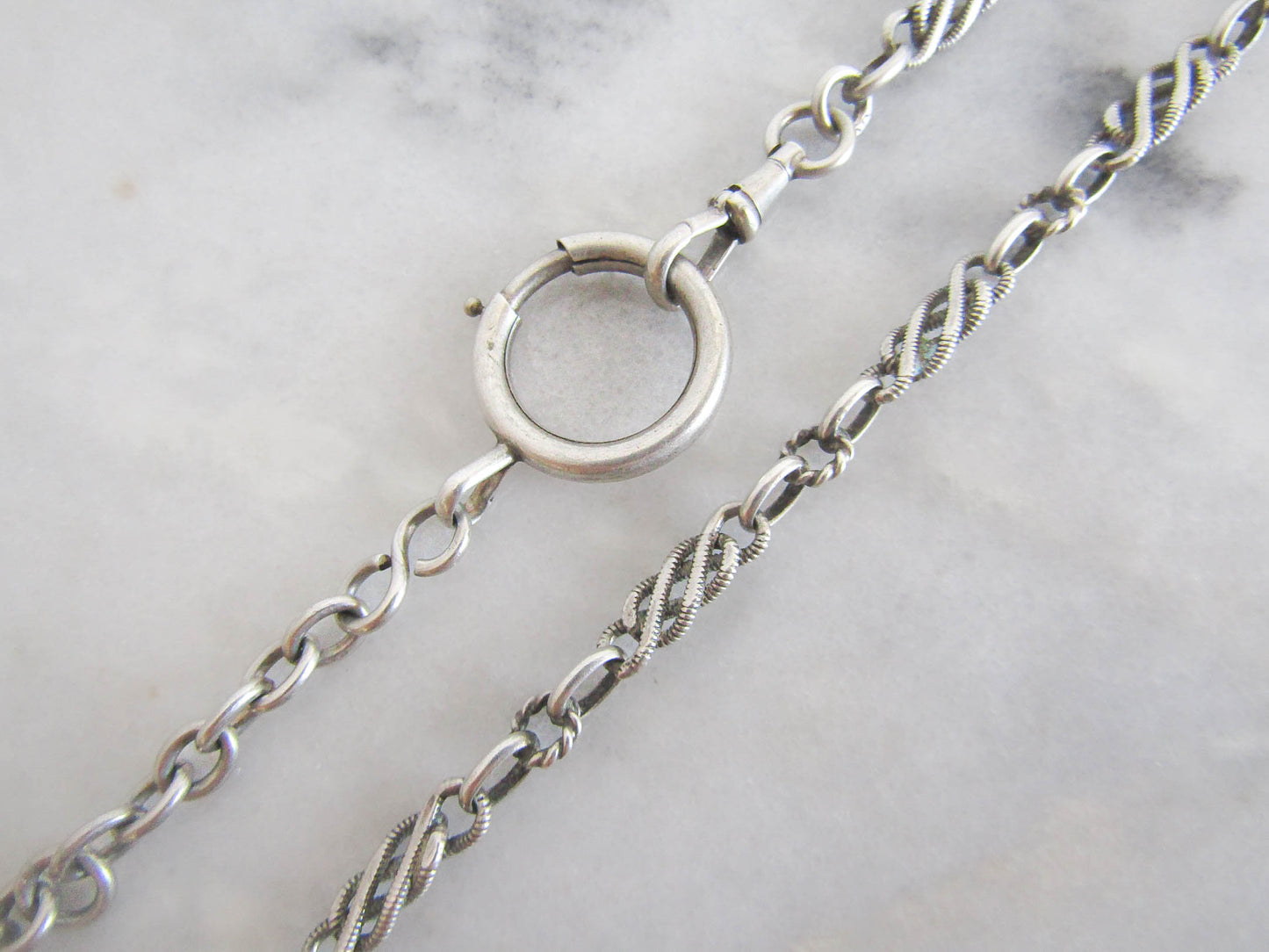 17" Antique Silver French Watch Chain Choker Necklace