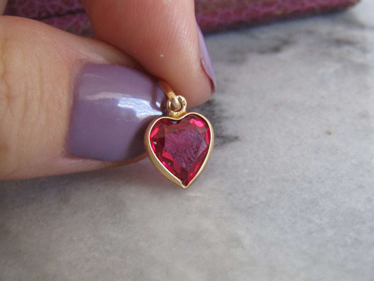 Vintage French Ruby Heart Charm in 18K Gold