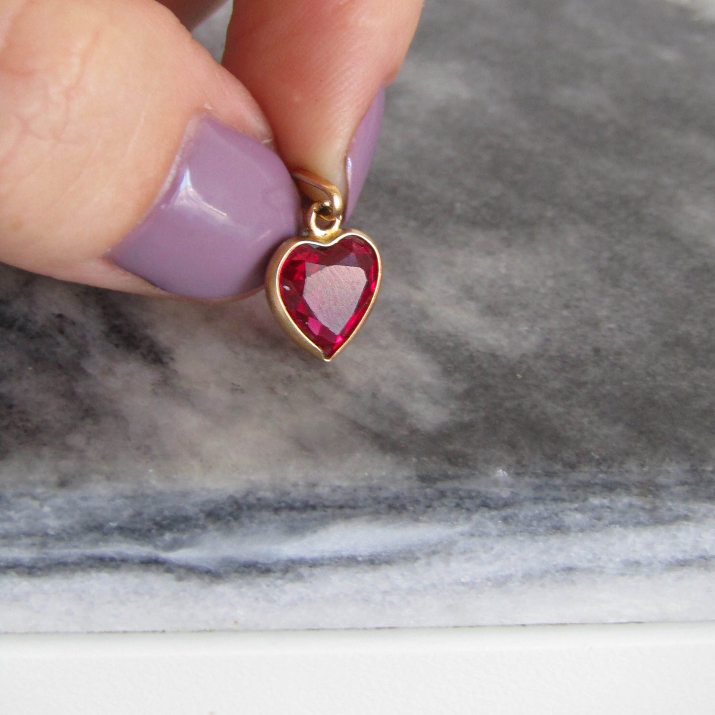 Vintage French Ruby Heart Charm in 18K Gold