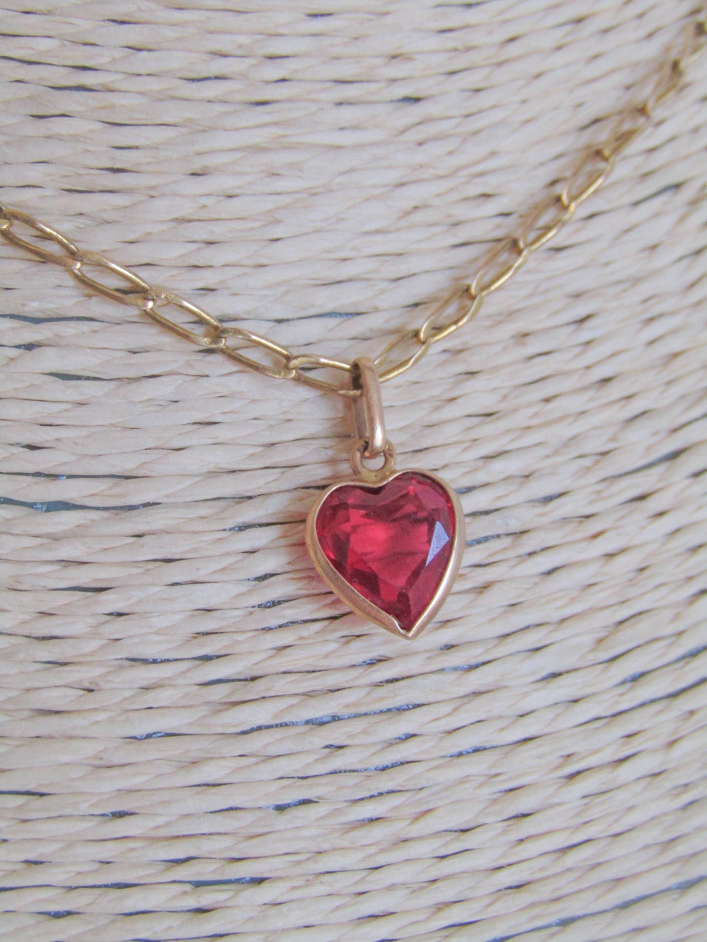 Vintage French Ruby Heart Charm in 18K Gold