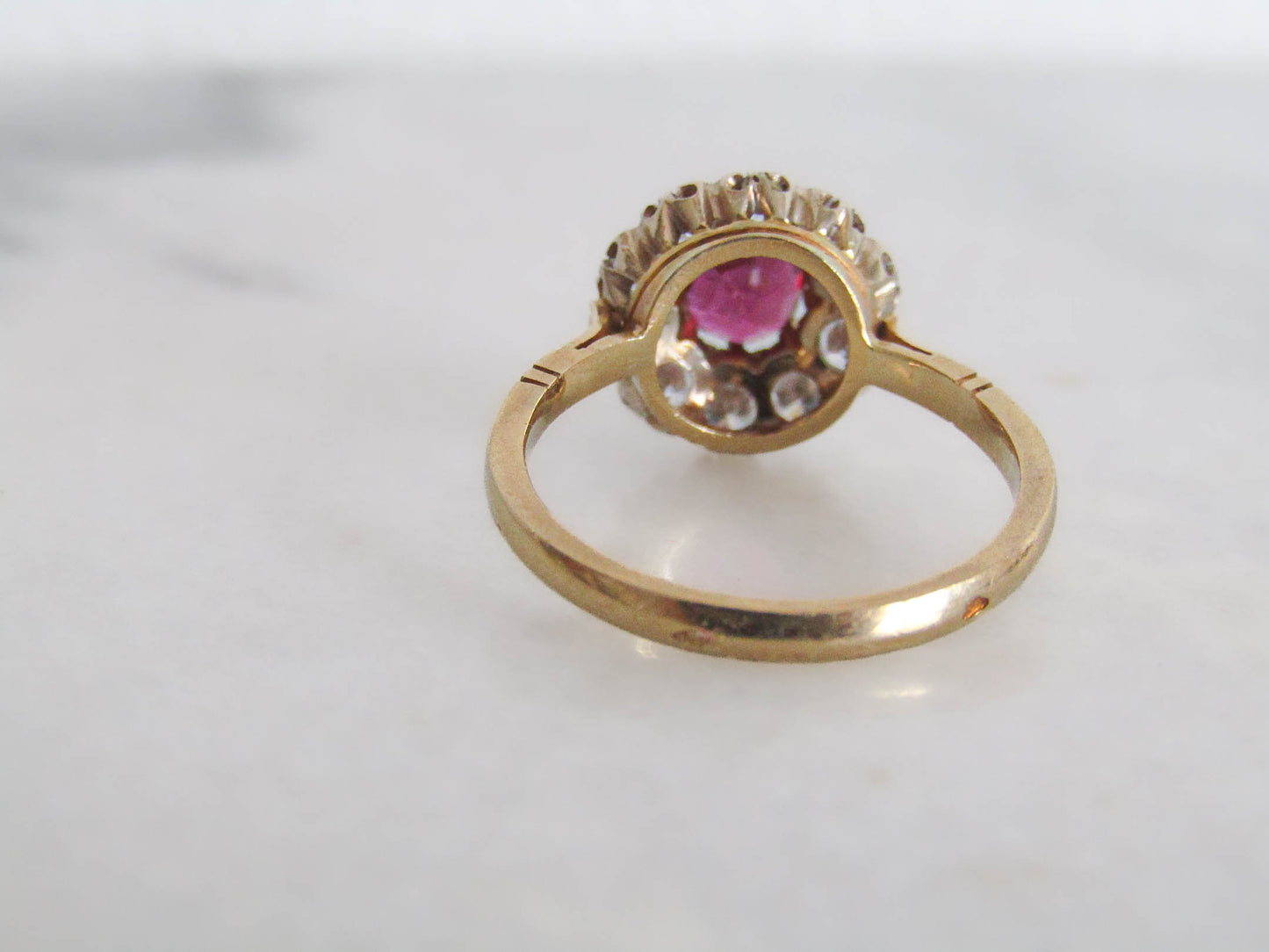 Antique Art Deco Ruby and Diamond Cluster Pompadour Daisy Ring