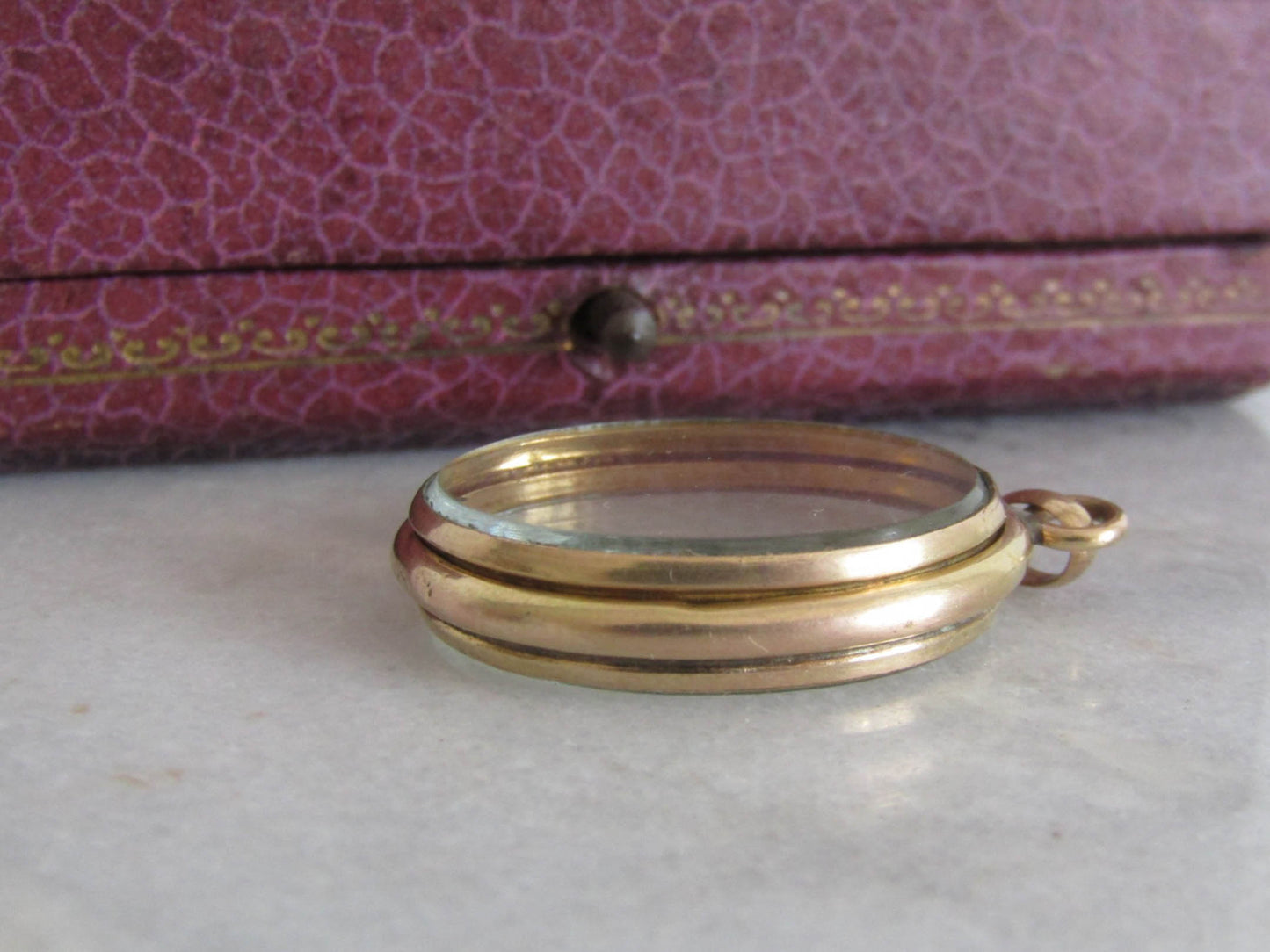 Antique French Gold Filled Shaker Locket, Victorian Glass Sentimental Locket