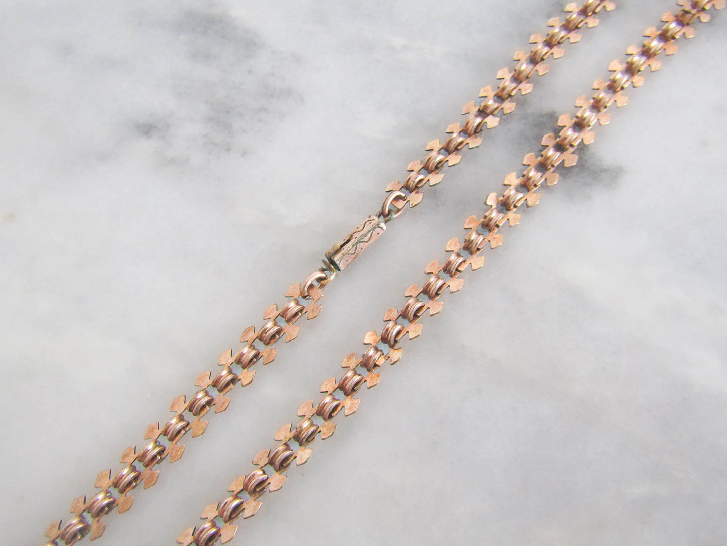 Rose Gold Filled Book Chain Necklace with Box Clasp c. 1880