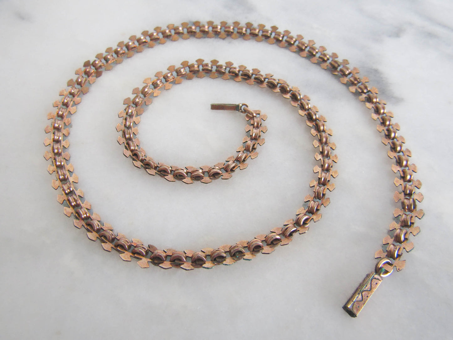 Rose Gold Filled Book Chain Necklace with Box Clasp c. 1880