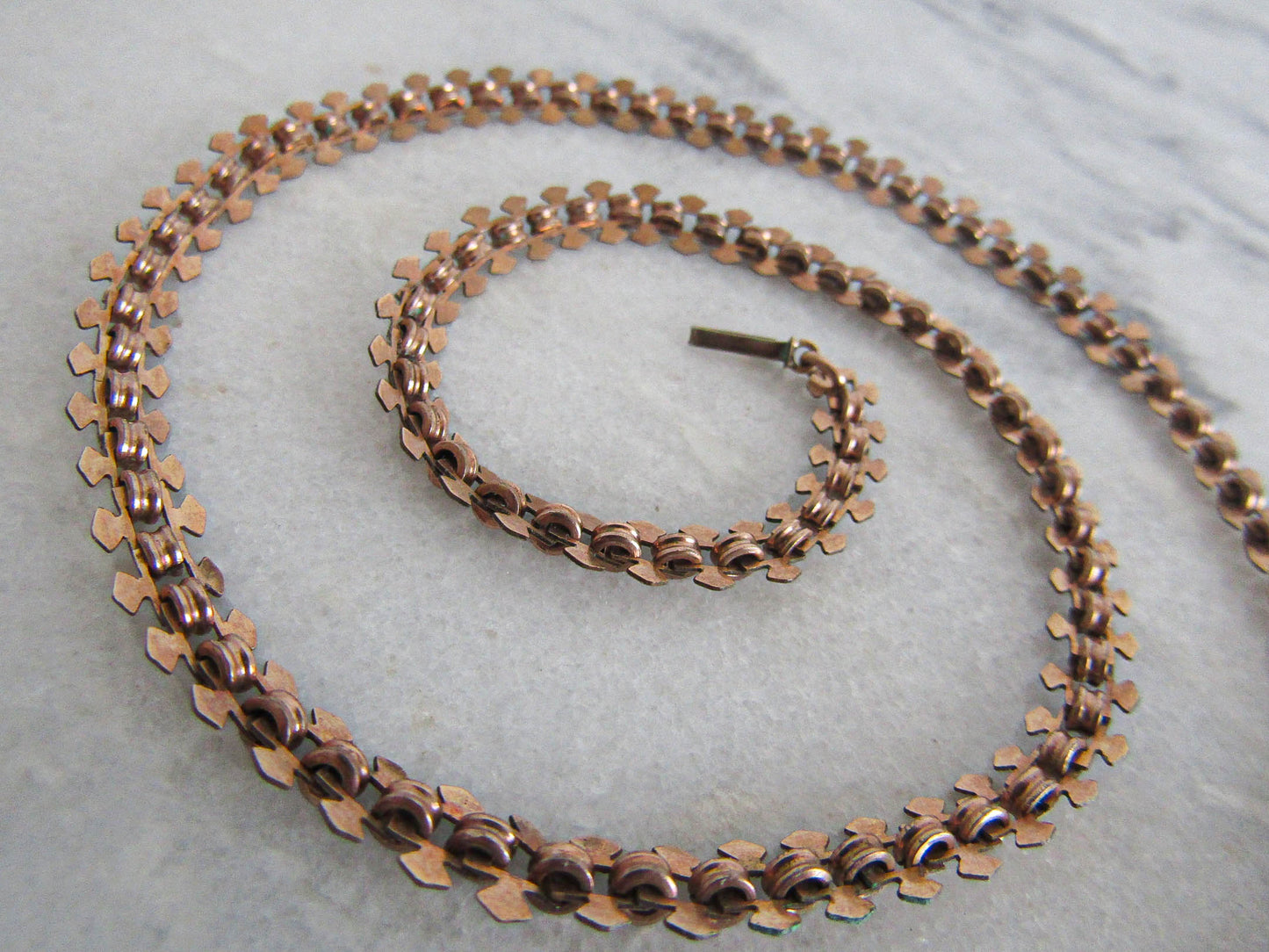 Rose Gold Filled Book Chain Necklace with Box Clasp c. 1880