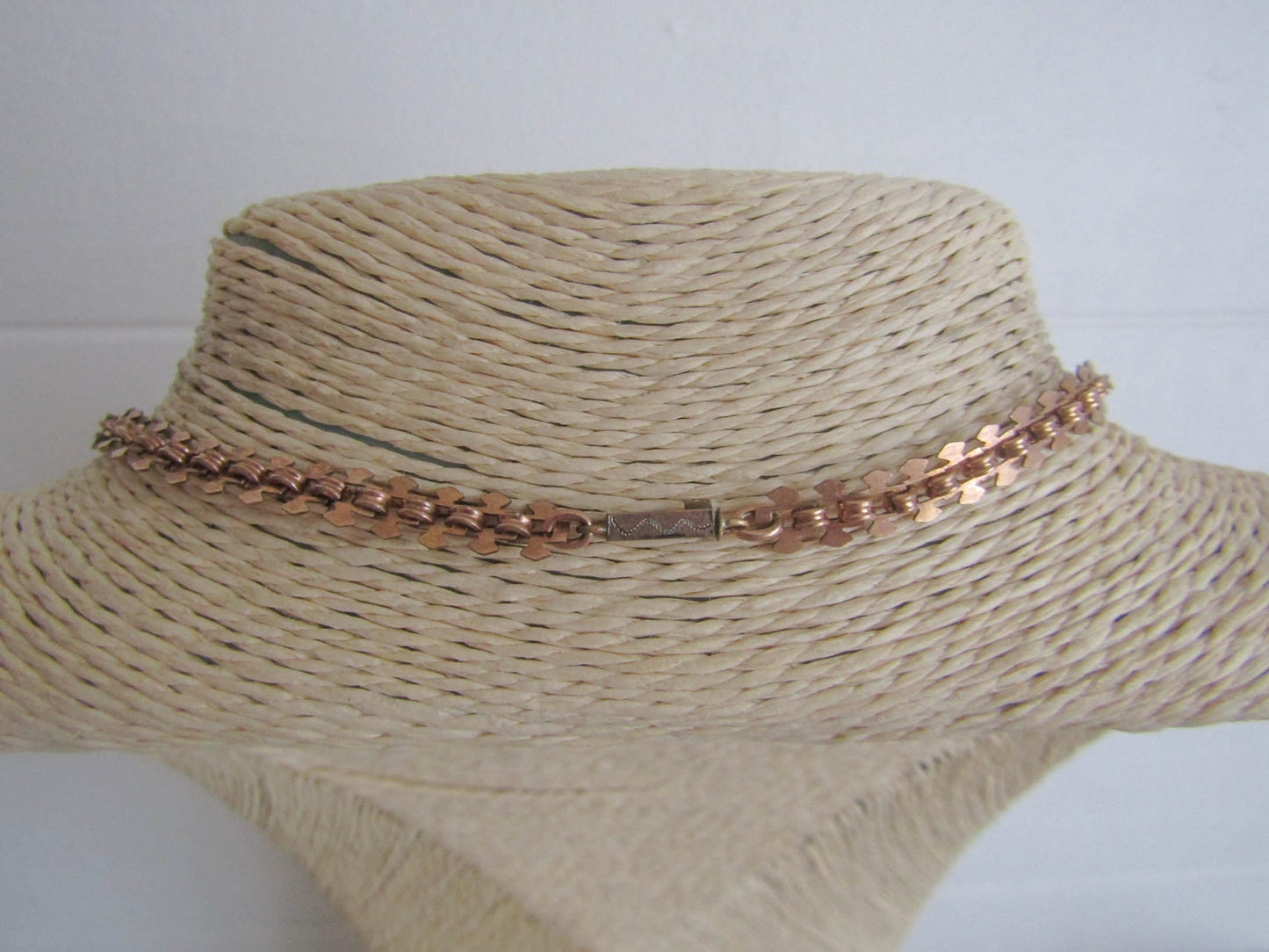 Rose Gold Filled Book Chain Necklace with Box Clasp c. 1880