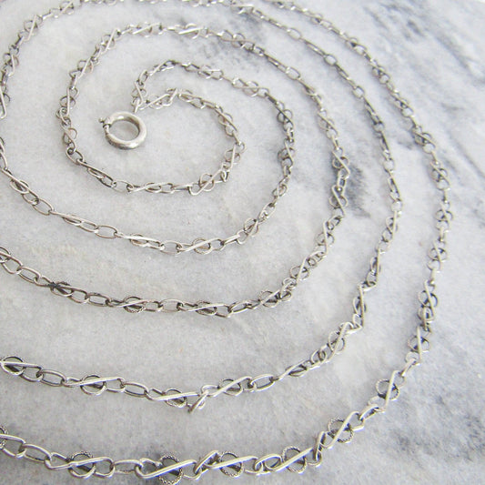 56" Silver Art Nouveau Long Guard Chain with Hanging Bolt Ring