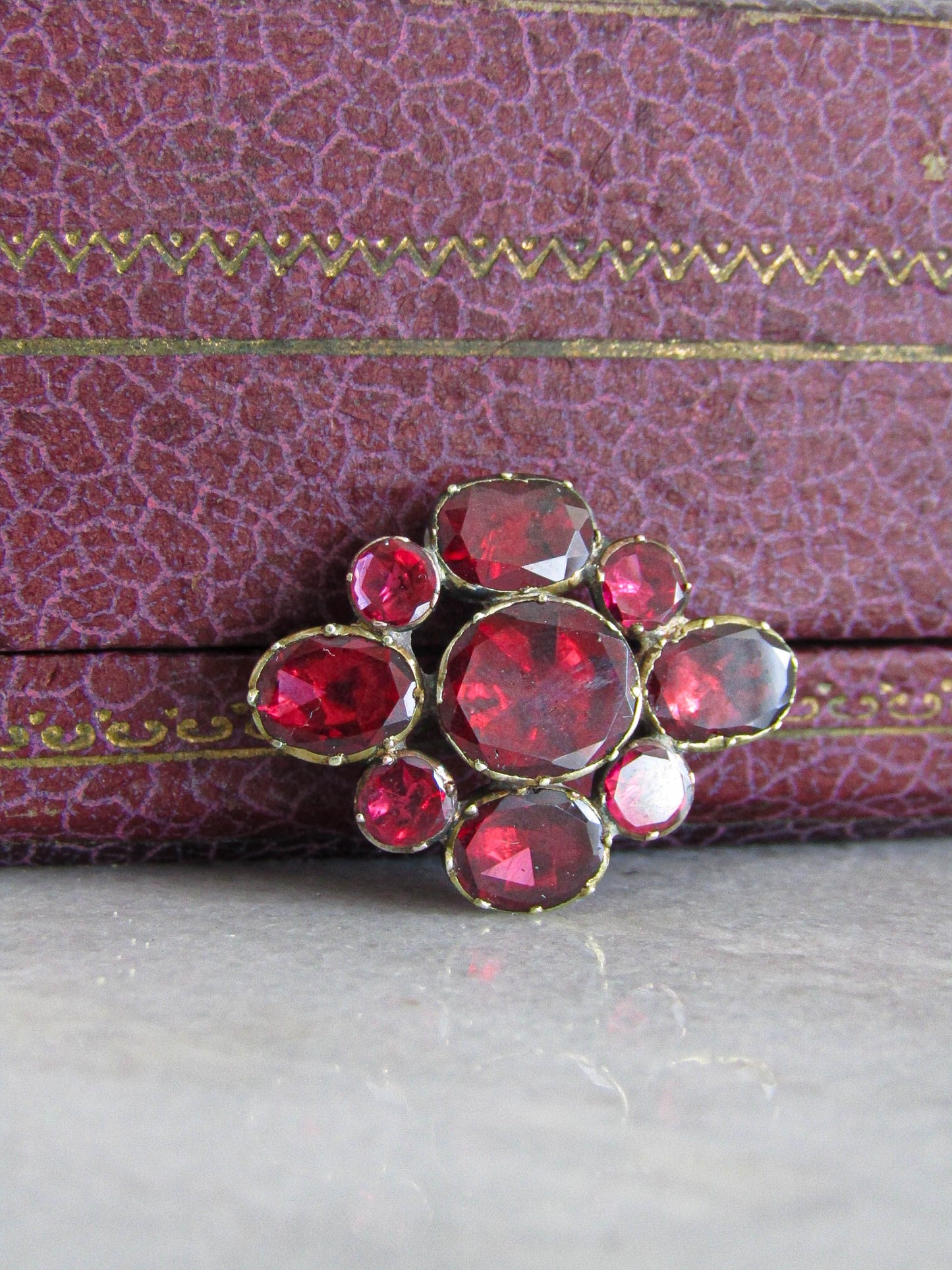 Georgian Flat Cut Garnet Foiled Brooch c. 1820