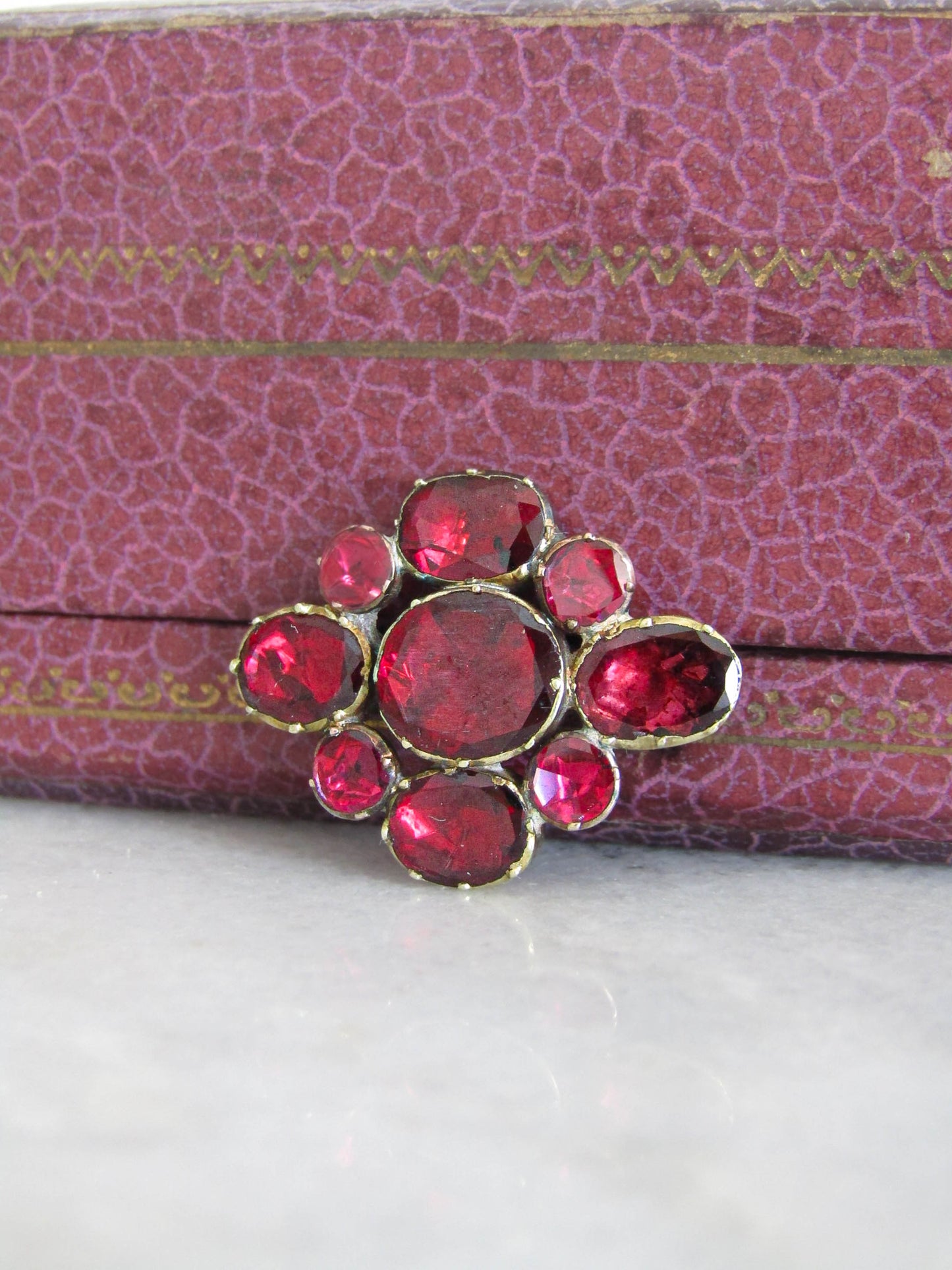 Georgian Flat Cut Garnet Foiled Brooch c. 1820