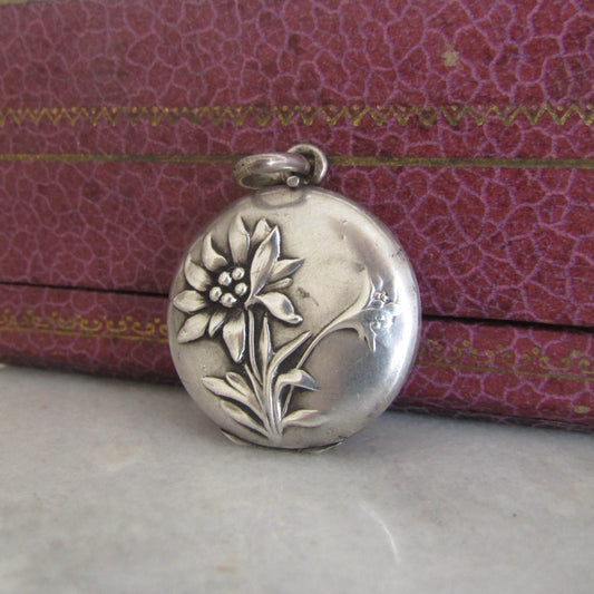 Antique Silver Art Nouveau Edelweiss Locket c. 1900