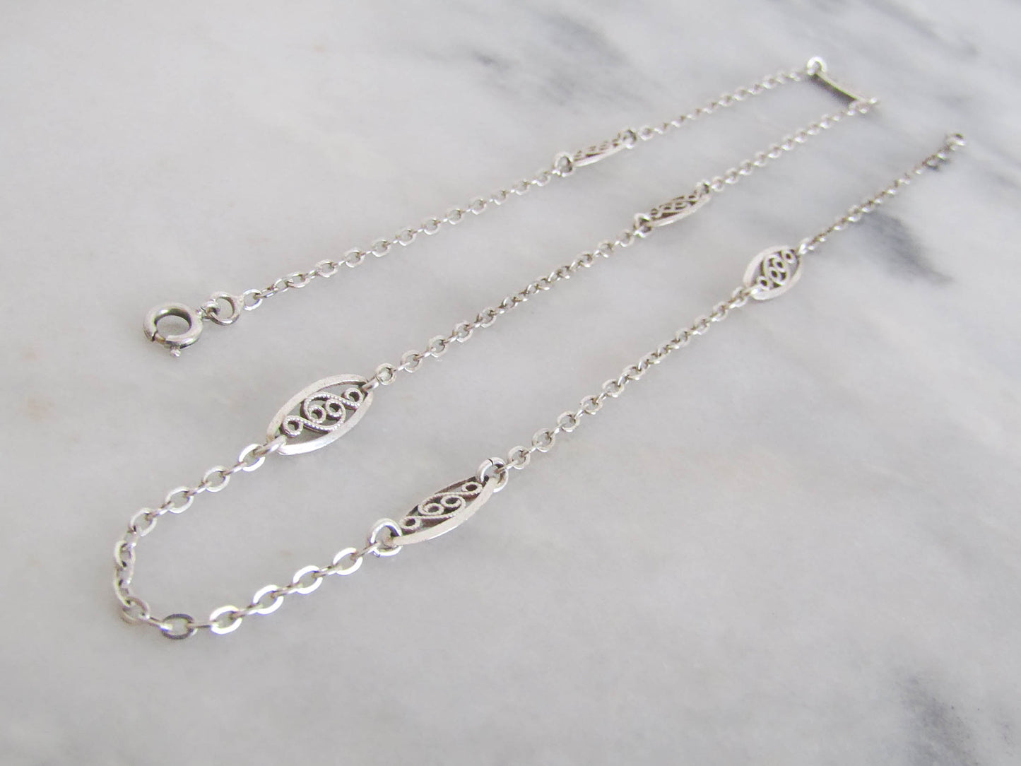 Antique Silver Filigree Necklace Chain