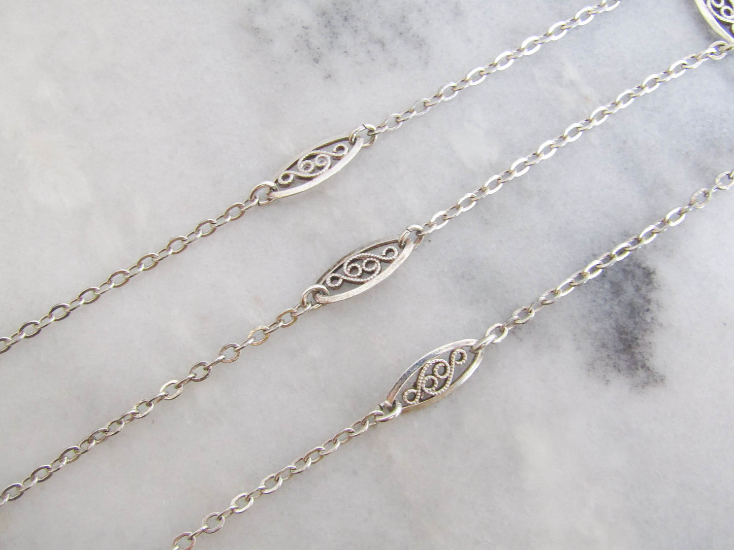 Antique Silver Filigree Necklace Chain