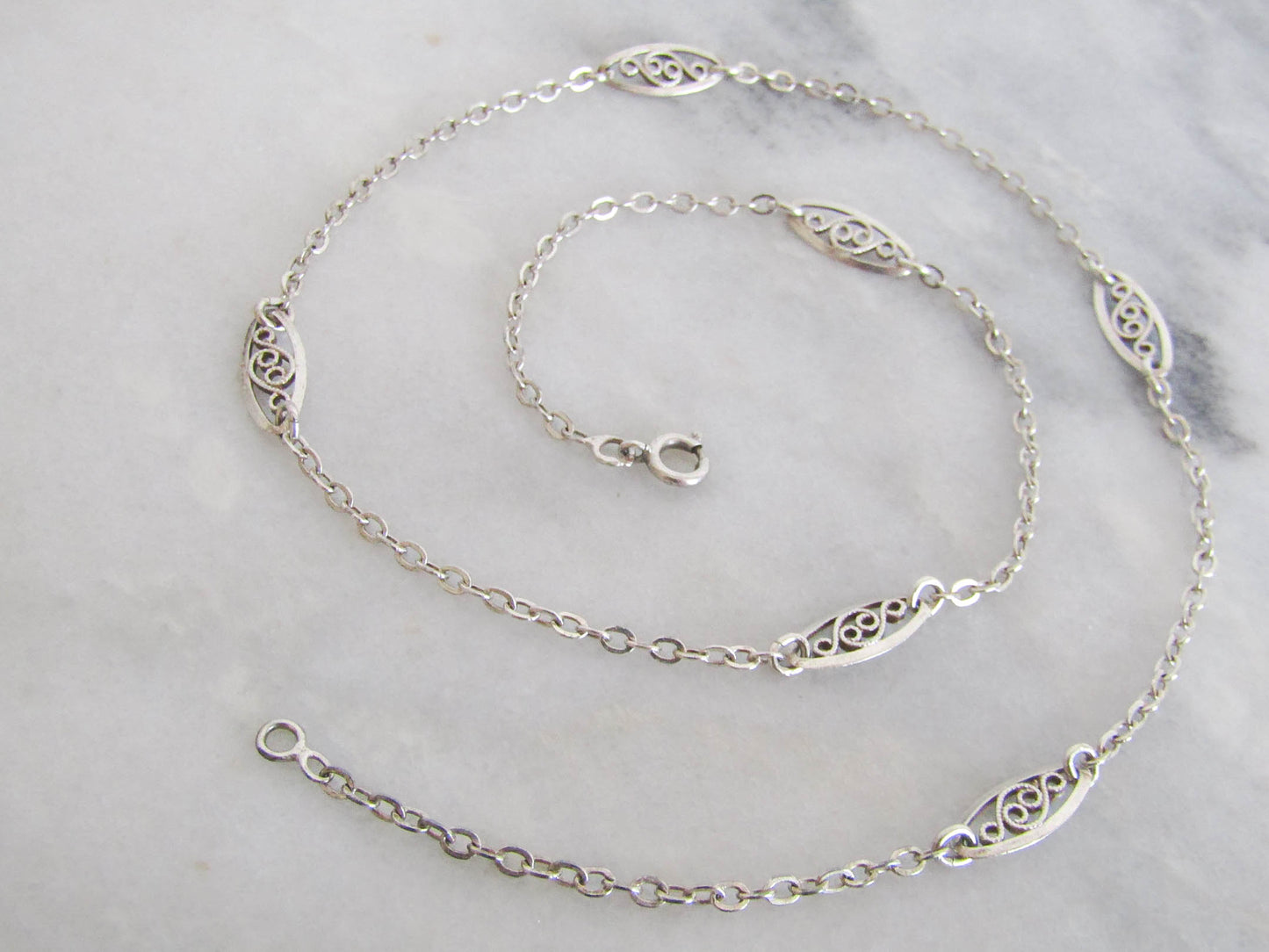 Antique Silver Filigree Necklace Chain