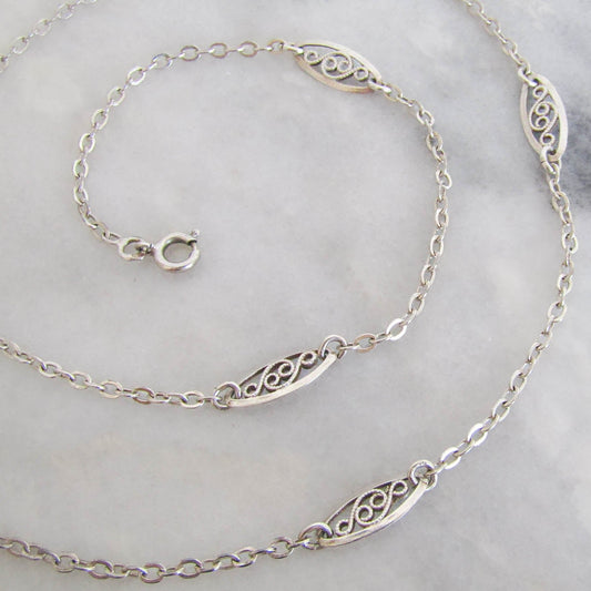 Antique Silver Filigree Necklace Chain