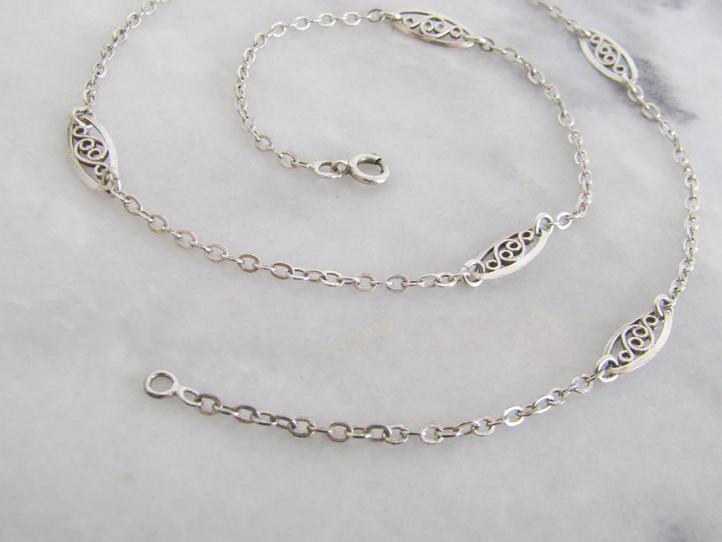 Antique Silver Filigree Necklace Chain