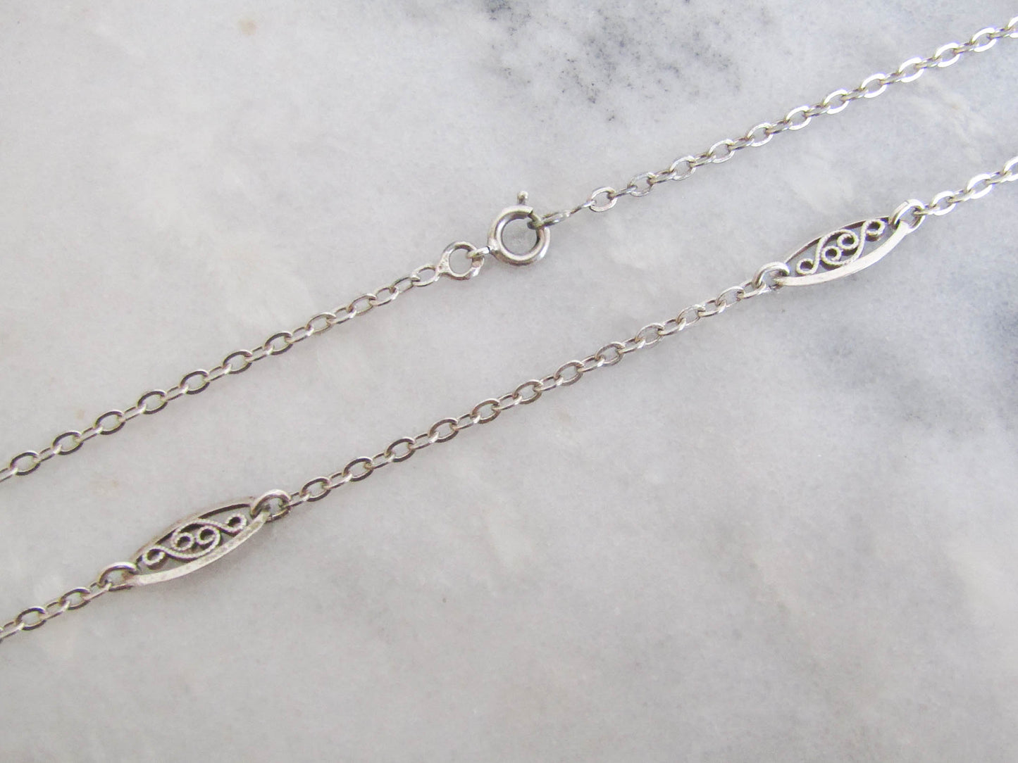 Antique Silver Filigree Necklace Chain