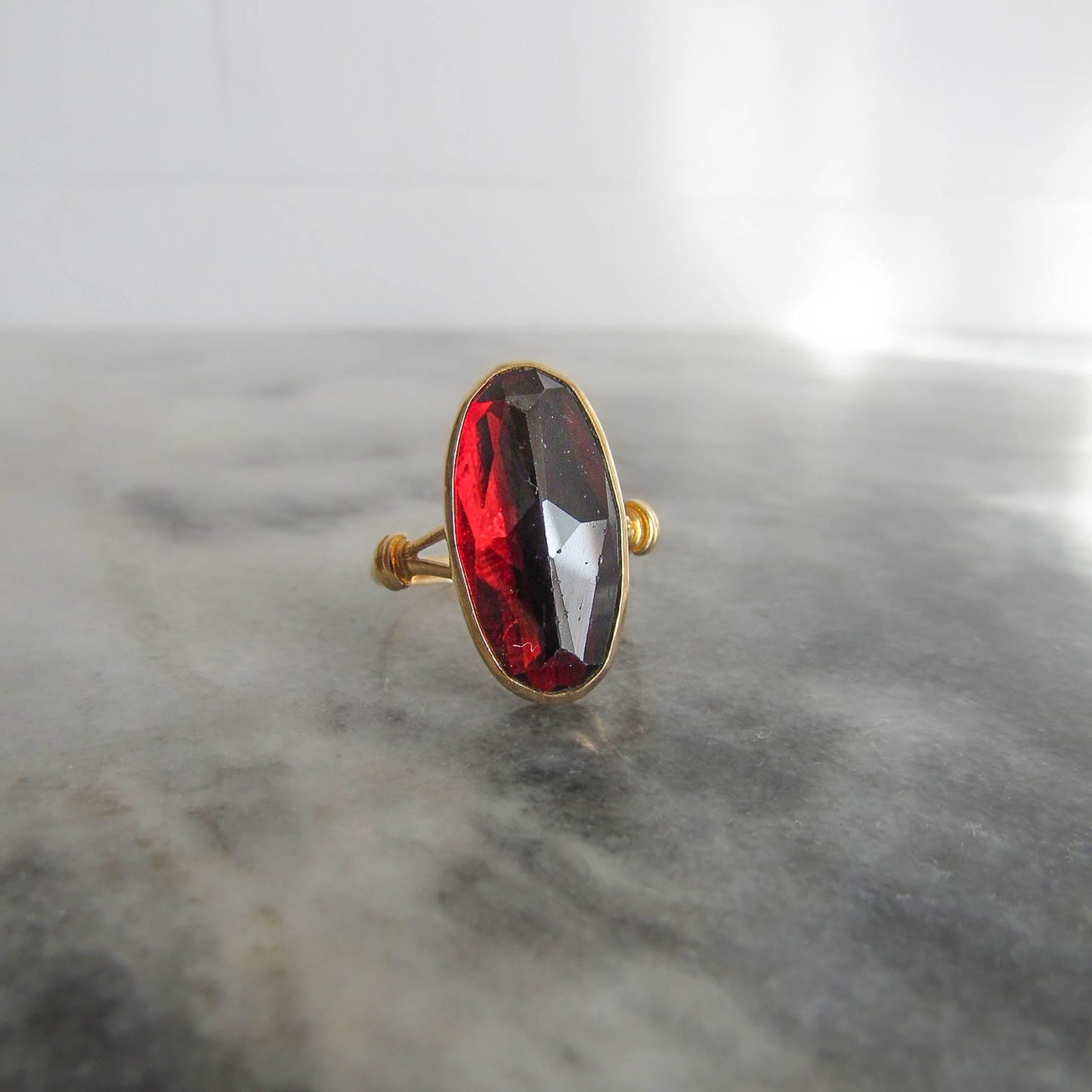 18K Gold Vintage Rose Cut Perpignan Garnet Ring