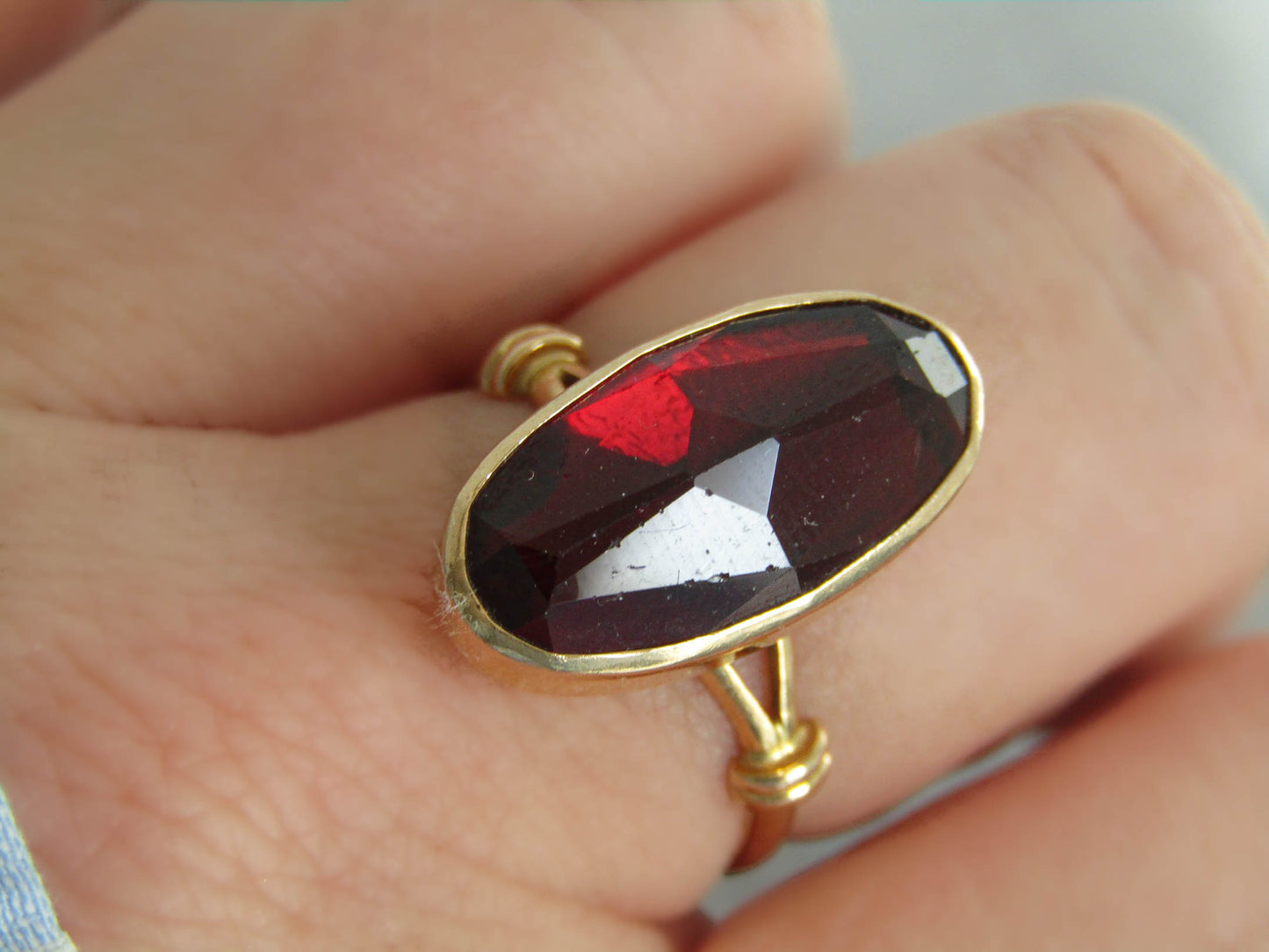 18K Gold Vintage Rose Cut Perpignan Garnet Ring