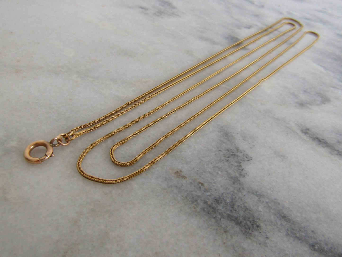 18K Solid Gold Foxtail Long Guard Chain with Hanging Bolt Ring (10.98 g)